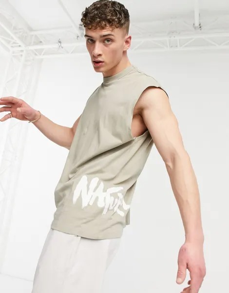 Светло-бежевая oversized-майка с принтом в стиле граффити ASOS DESIGN-Нейтральный