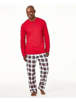 СЕМЕЙНЫЕ Пижамы Красные однотонные пижамы с длинными рукавами и круглым вырезом Прямые штаны Размер L