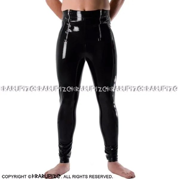 Черные сексуальные латексные брюки с двумя молниями спереди, резиновые брюки, нижняя часть