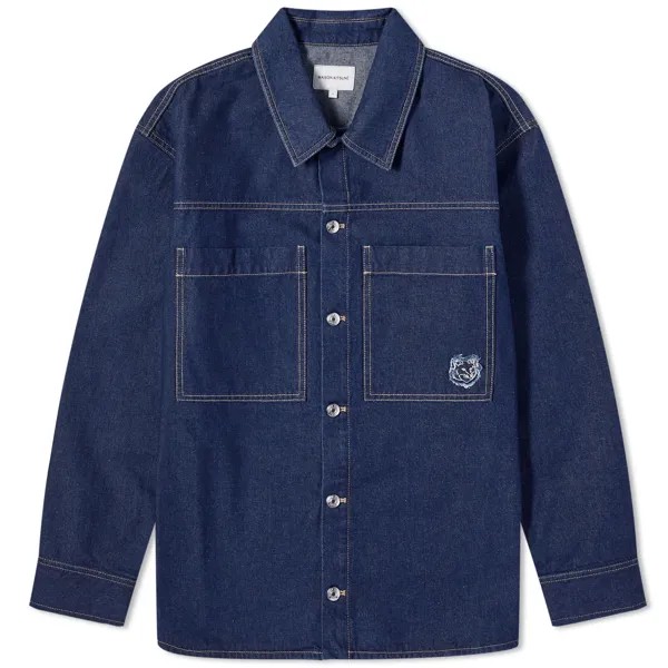 Рубашка Maison Kitsune Fox Head Patch Denim Overshirt, цвет Washed Indigo