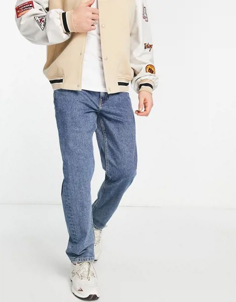 Синие выбеленные джинсы классического кроя ASOS DESIGN-Голубой