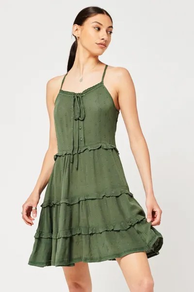 Зеленое летнее платье на бретелях в винтажном стиле с английской вышивкой Superdry, зеленый