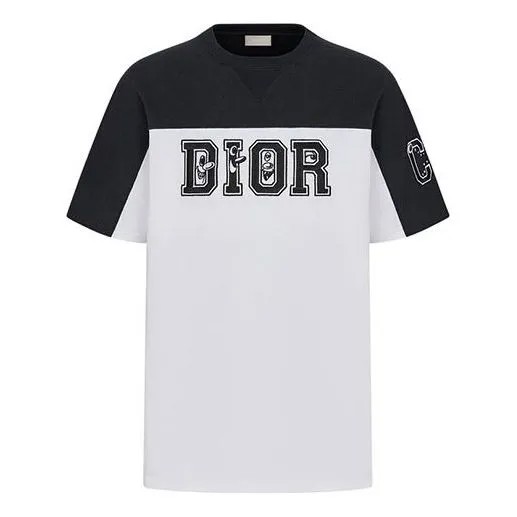 Футболка Men's DIOR Logo Colorblock Round Neck Short Sleeve White T-Shirt, белый