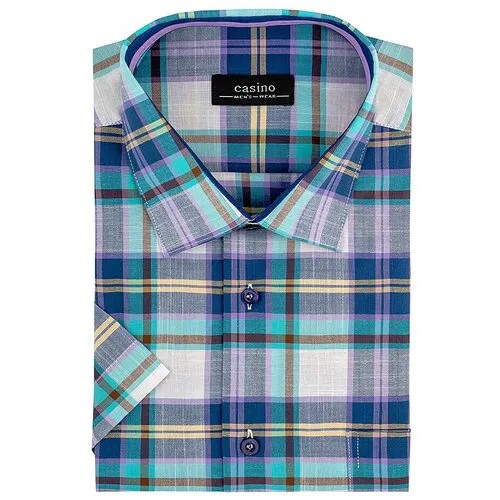 Рубашка мужская короткий рукав CASINO c725/051/039/Z/1p, Полуприталенный силуэт / Regular fit, цвет Сиреневый, рост 174-184, размер ворота 39