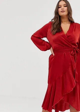 Красно-бурое платье миди с запахом Flounce London Plus-Коричневый
