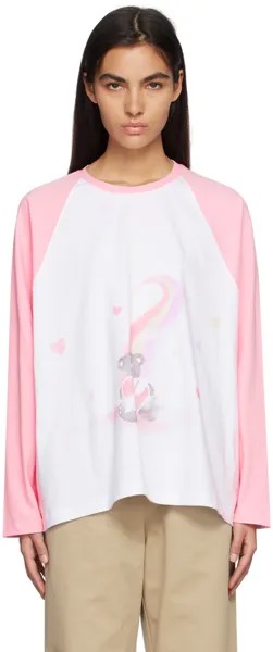 Бело-розовая футболка с длинным рукавом с мишкой Teddy Bear We11done