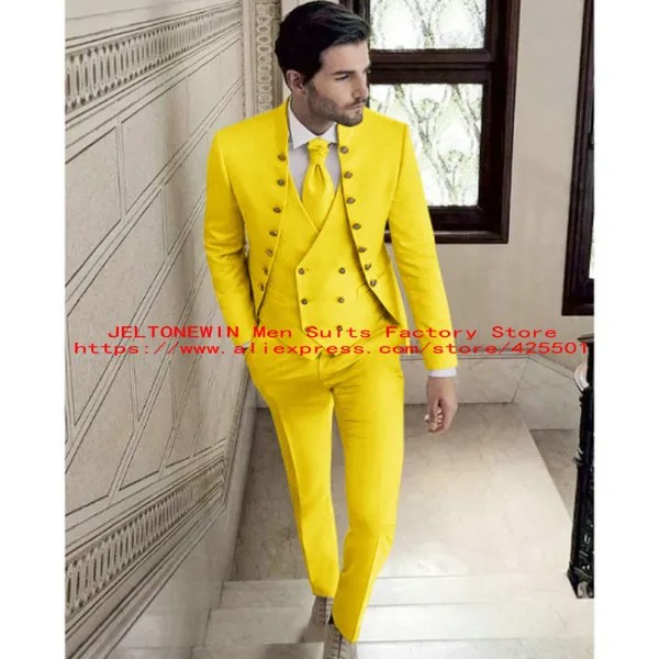 Костюм Homme Mariage, мужские свадебные костюмы 2022, Terno, облегающий костюм для жениха, мужская желтая одежда для жениха, Мужской Блейзер-смокинг, костюмы для выпускного, 3 предмета