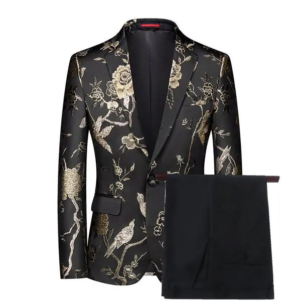2021 золотистый черный цветочный смокинг, мужской облегающий костюм с вырезом на воротнике для жениха, мужские костюмы для вечерние ринки, св...
