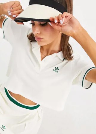 Кремовая укороченная футболка-поло с логотипом adidas Originals 'Tennis Luxe'-Белый