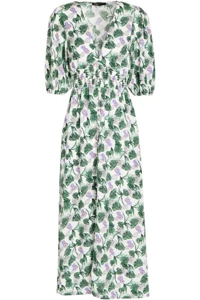 Платье миди из крепа с присборенными краями и цветочным принтом MAJE, зеленый