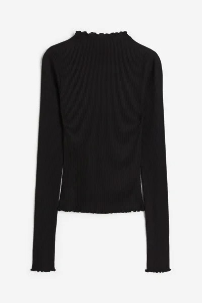 Лонгслив H&M Ribbed With Overlocked Edges, черный