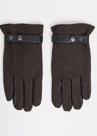 Коричневые кожаные перчатки для вождения с узором «в елочку» и отделкой на кончиках пальцев для пользования гаджетами ASOS DESIGN-Коричневый цвет
