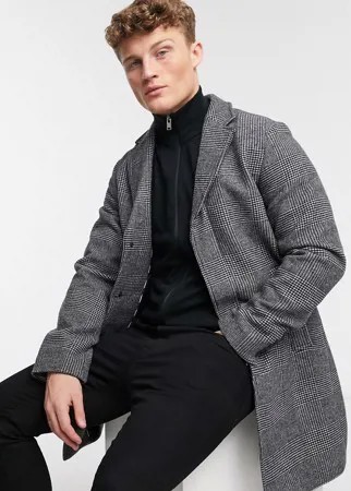 Черное клетчатое пальто Selected Homme-Черный