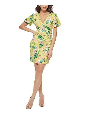 GUESS Женское короткое облегающее платье-пуф с желтой подкладкой и рукавами-пуфами с V-образным вырезом 10