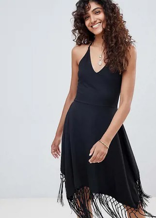 Сарафан с асимметричным подолом и кисточками ASOS DESIGN Tall-Черный