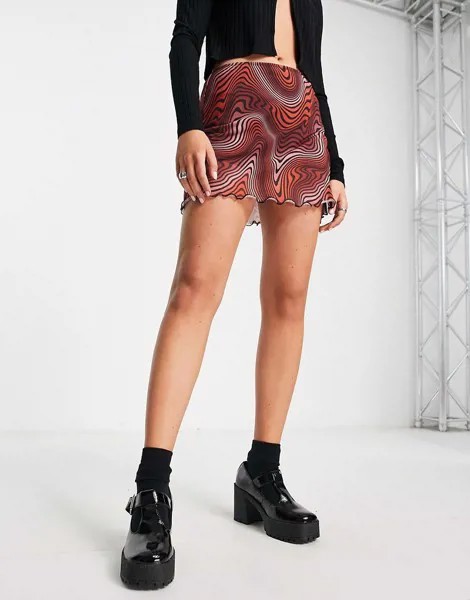 Сетчатая юбка-шорты с абстрактным волнистым принтом из переработанного полиэстера ASOS DESIGN-Разноцветный