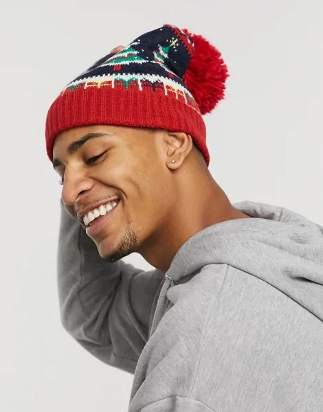 Рождественская шапка с помпоном Boardmans-Красный