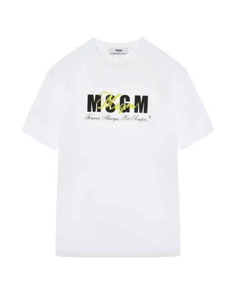 Футболка с черным лого, белая MSGM