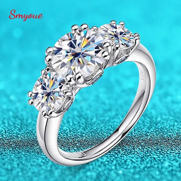 Обручальные кольца Smyoue 5CT 18K с муассанитом для женщин, Круглый бриллиантовый браслет с двойным ореолом для лабораторного творчества, однотонные серебряные роскошные украшения 925 пробы