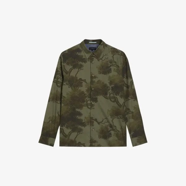 Хлопковая рубашка классического кроя с принтом goxhill Ted Baker, хаки