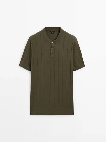 Рубашка поло в рубчик с короткими рукавами Massimo Dutti, хаки