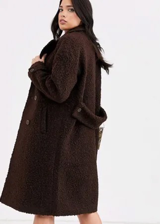 Двубортное шерстяное пальто Fashion Union-Коричневый