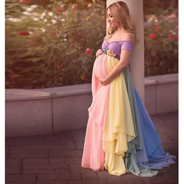 Симпатичные разноцветные шифоновые длинные юбки с оборками для беременных сдержанные цветочные юбки для беременных женщин с цветочным поя...