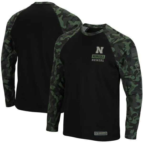 Мужская черная/камуфляжная футболка Nebraska Huskers OHT Military Appreciation Big & Tall реглан с длинными рукавами Colosseum