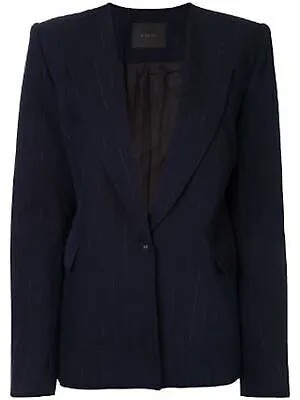 Женский темно-синий деловой пиджак в тонкую полоску Dion Lee 2