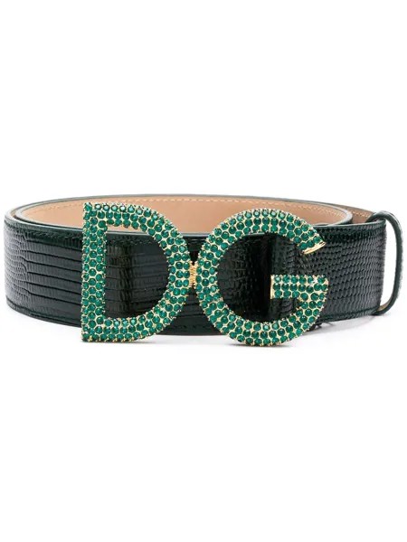 Dolce & Gabbana snake embossed crystal logo belt