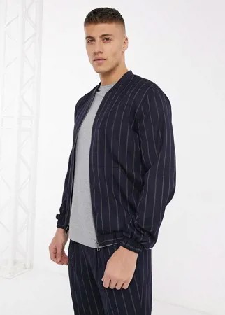 Темно-синий бомбер в тонкую полоску от комплекта ASOS DESIGN