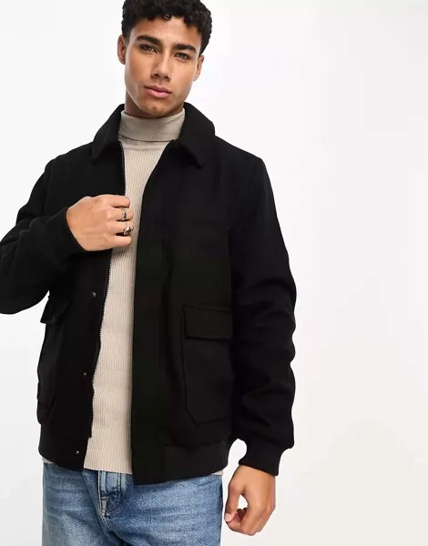 Черная потертая куртка из искусственной шерсти Threadbare