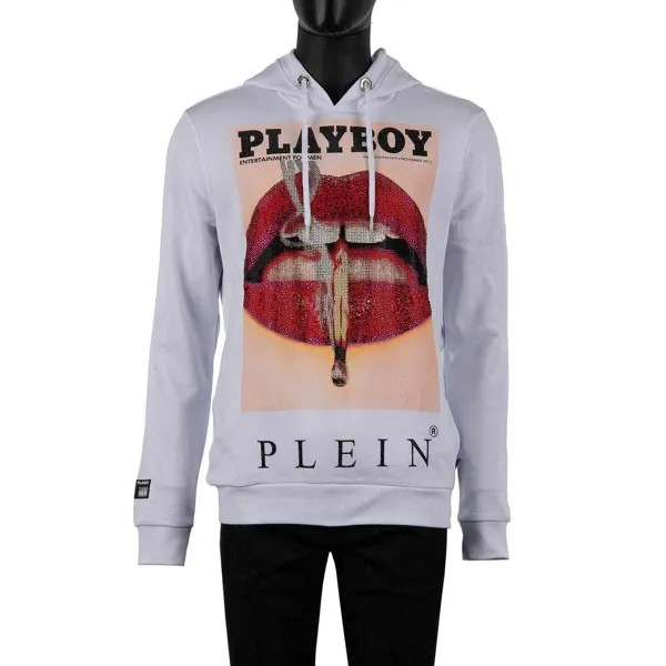 Толстовка с капюшоном и принтом «губы» Philipp Plein X Playboy Rhinestone Logo, белая 08357