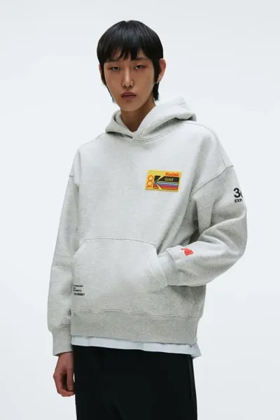 Толстовка oversized fit с капюшоном и принтом H&M, серый