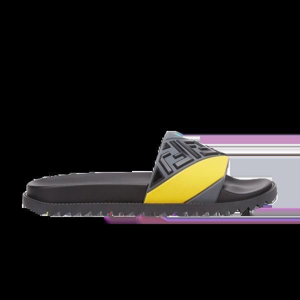 Кроссовки Fendi Rubber Fussbetts Slides 'Embossed Diagonal FF - Grey Yellow', серый