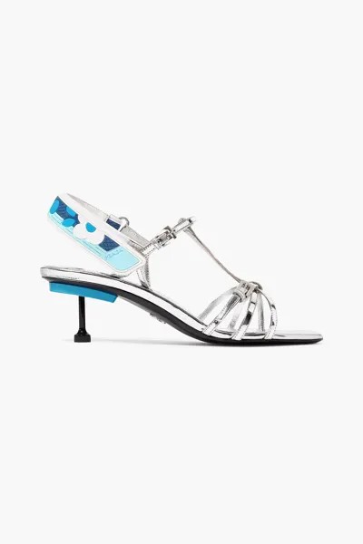 Босоножки из металлизированной кожи с пяткой на пятке PRADA, серебряный