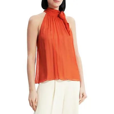 Женская оранжевая шелковая блузка с завязками на шее Theory Top P BHFO 4124