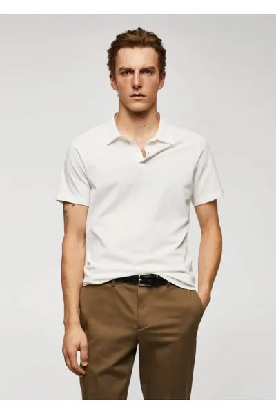 Рубашка поло из текстурированного хлопка Slim Fit Mango, белый