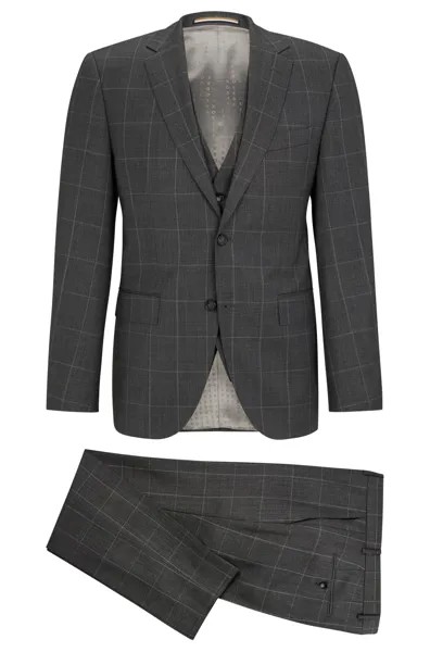 Костюм-тройка Hugo Boss Regular-Fit In Checked Virgin Wool, темно-серый