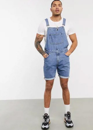 Выбеленный джинсовый комбинезон с шортами ASOS DESIGN-Голубой