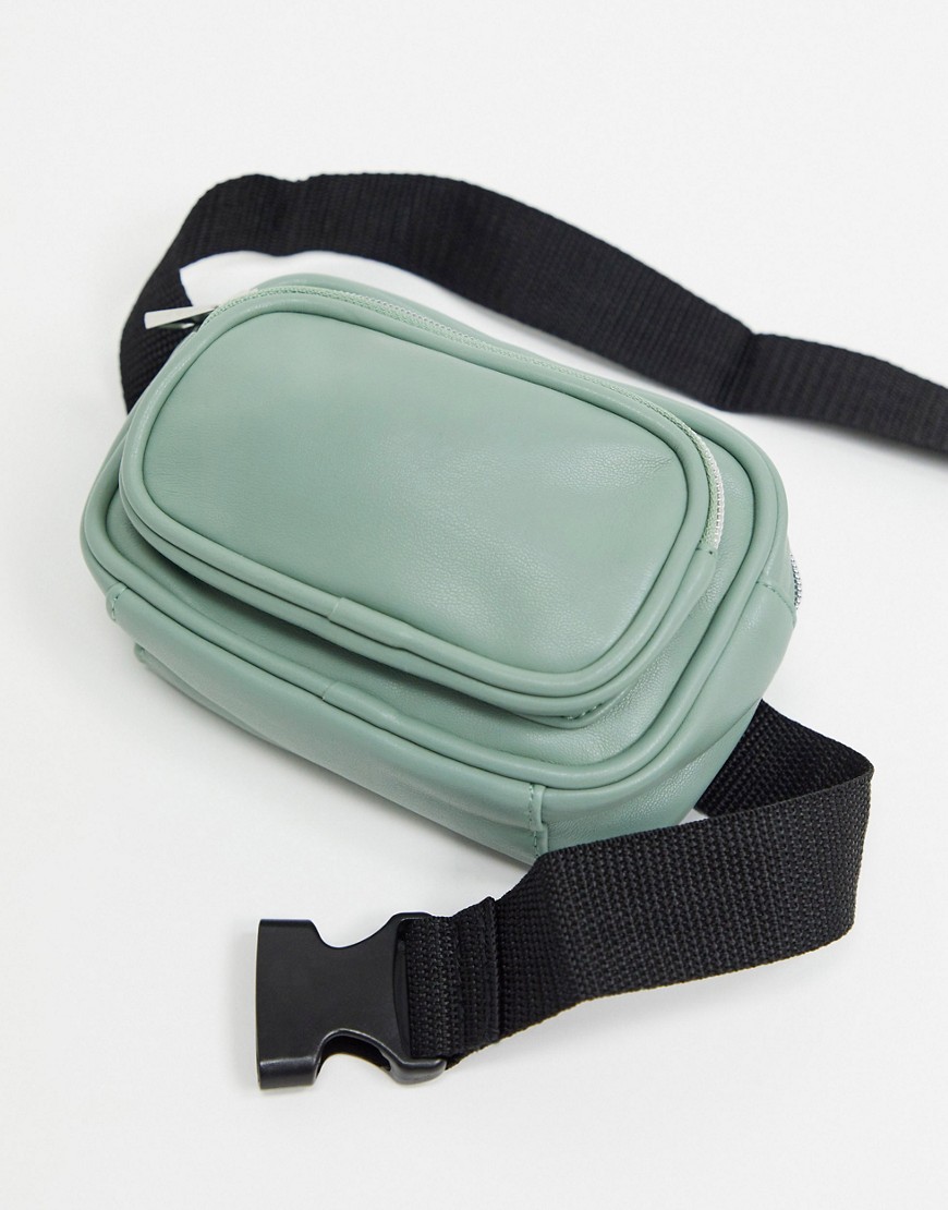 Светло-зеленая сумка через плечо из искусственной кожи с двумя карманами ASOS DESIGN-Зеленый цвет