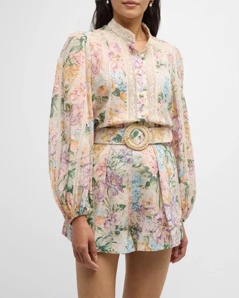 Рубашка Halliday с кружевной отделкой Zimmermann, цвет Multi Watercolour Floral