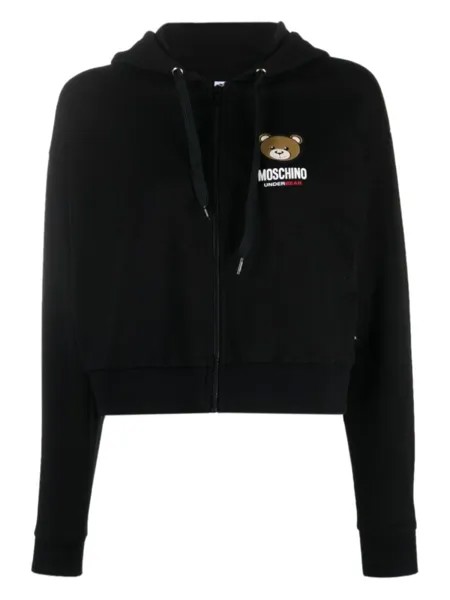 Moschino худи на молнии с принтом Teddy Bear, черный