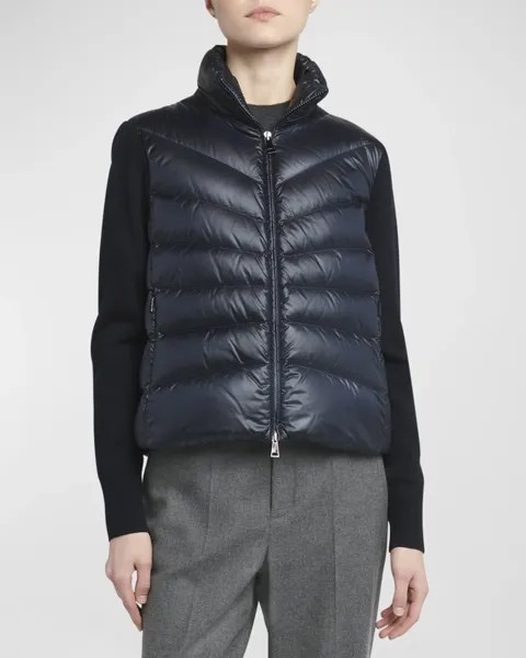 Легкий шерстяной кардиган-пуховик Moncler, цвет Navy