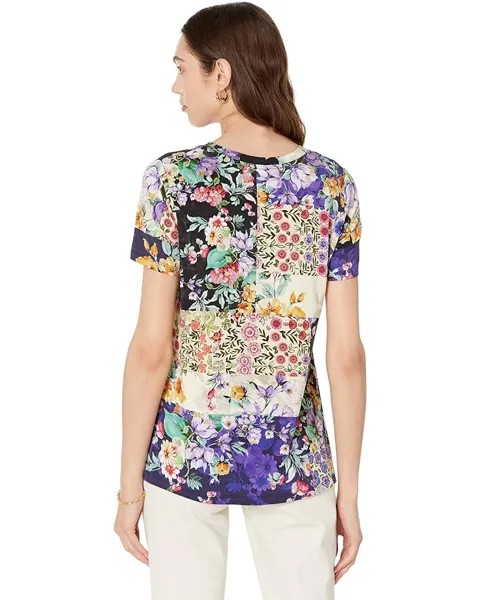 Футболка Johnny Was Sky Flower Favorite Short Sleeve V-Neck Swing Tee, мульти