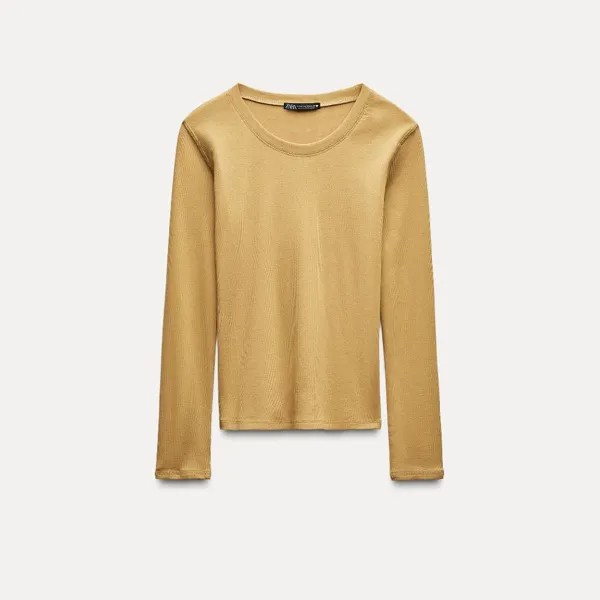 Лонгслив Zara Ribbed Long Sleeve, светло-коричневый
