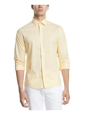 DKNY Мужская желтая классическая рубашка на пуговицах с геометрическим воротником XL