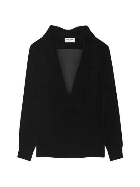 Бархатная блуза с воротником-шалью Saint Laurent