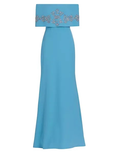 Украшенное платье с открытыми плечами Lela Rose, цвет cerulean
