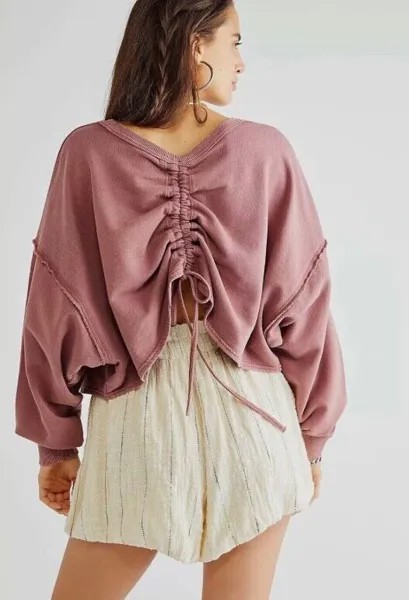 Пуловер Free People Bae, толстовка со складками, завязкой на спине, розово-коричневый, XL, НОВИНКА